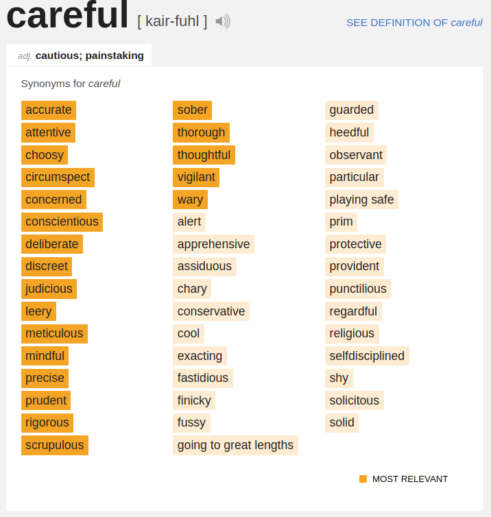 Synonyms of careful