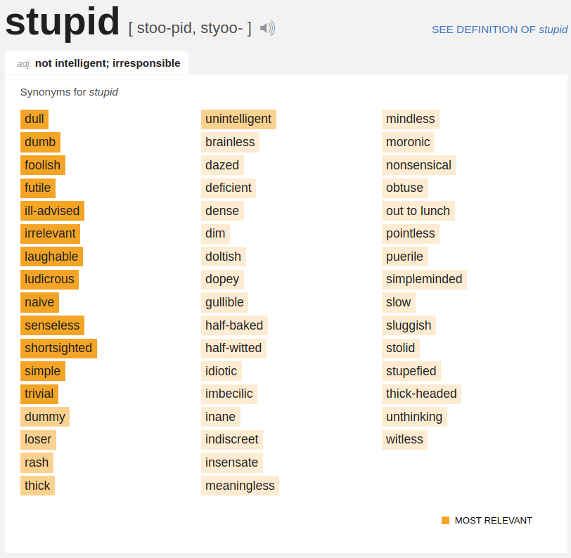 Synonyms of stupid