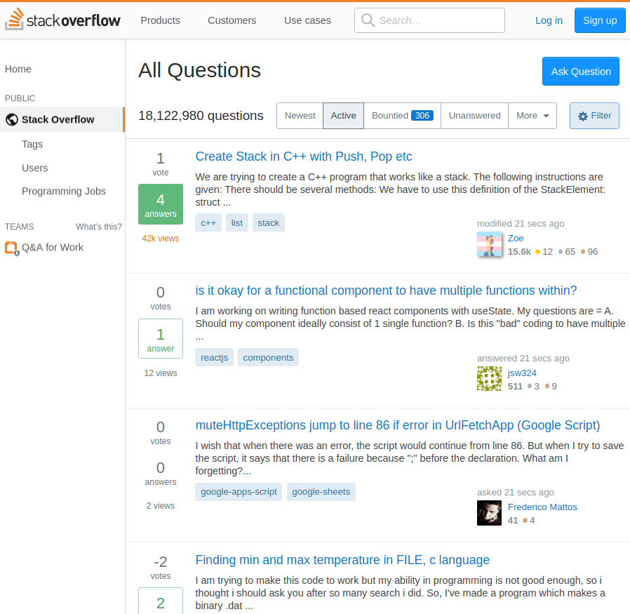 Stack Overflow, FAQ